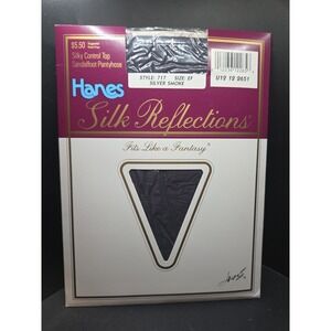 Hanes Silk Reflections‎ Pantyhose Size EF Style 717, Silver Smoke Control Top